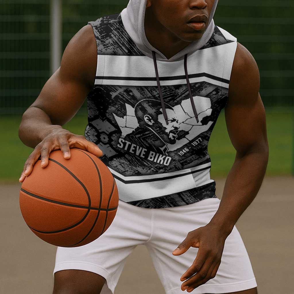 Steve Biko Sleeveless Hoodie with Monochrome Portrait, Ideas Do Not Die Quote - African Pride