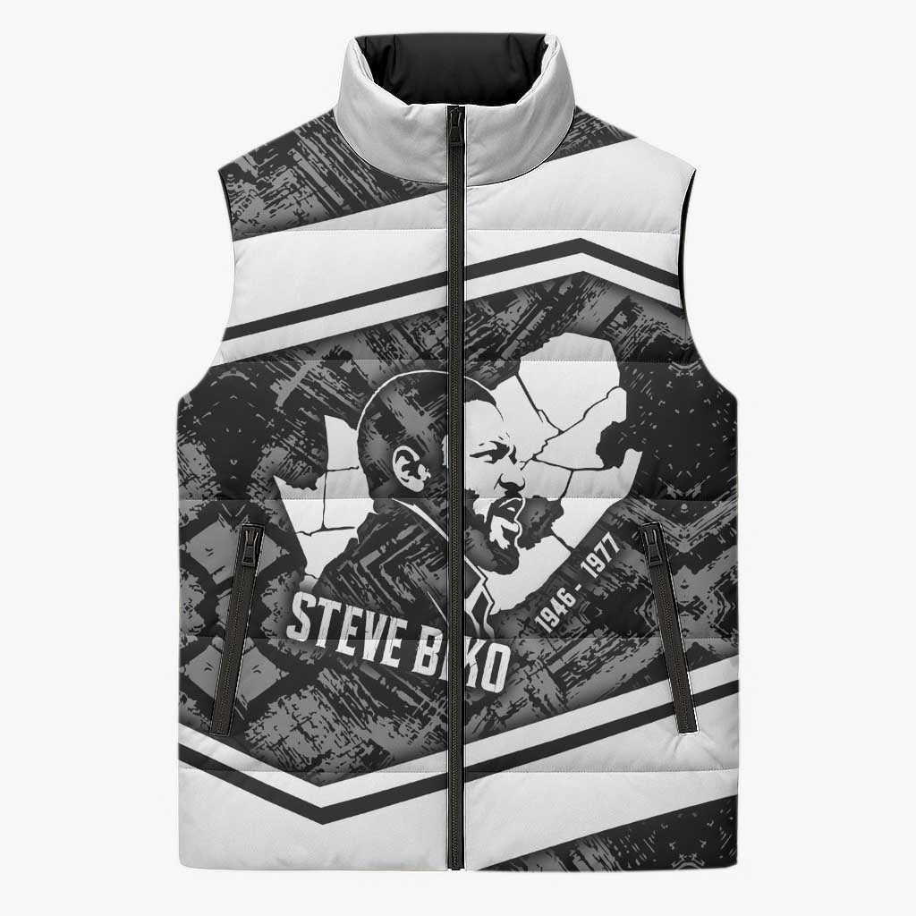 Steve Biko Sleeveless Puffer Jacket with Monochrome Portrait, Ideas Do Not Die Quote - African Pride
