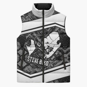 Steve Biko Sleeveless Puffer Jacket with Monochrome Portrait, Ideas Do Not Die Quote - African Pride