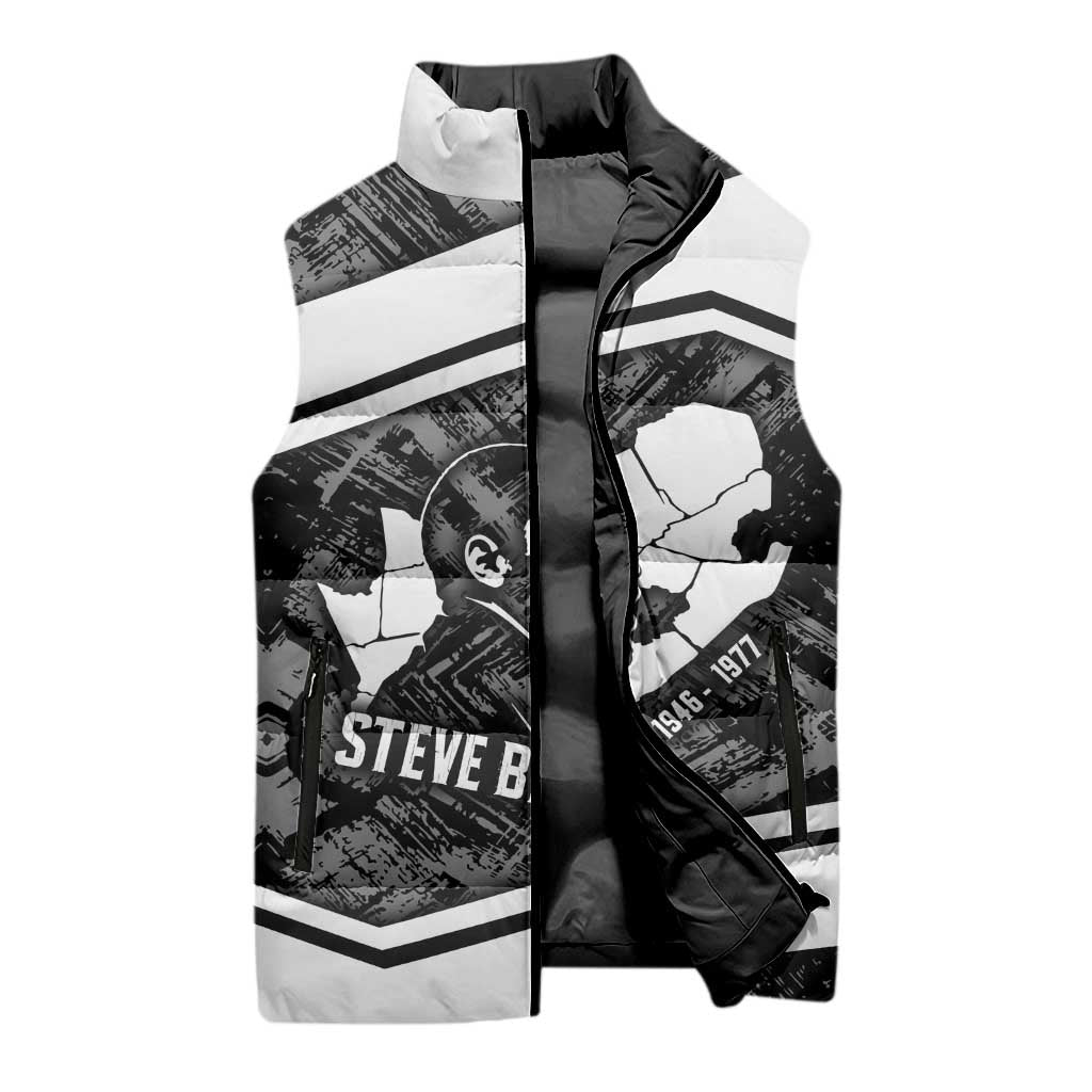 Steve Biko Sleeveless Puffer Jacket with Monochrome Portrait, Ideas Do Not Die Quote - African Pride