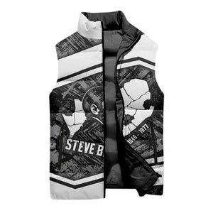 Steve Biko Sleeveless Puffer Jacket with Monochrome Portrait, Ideas Do Not Die Quote - African Pride