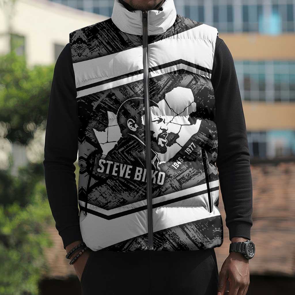 Steve Biko Sleeveless Puffer Jacket with Monochrome Portrait, Ideas Do Not Die Quote - African Pride
