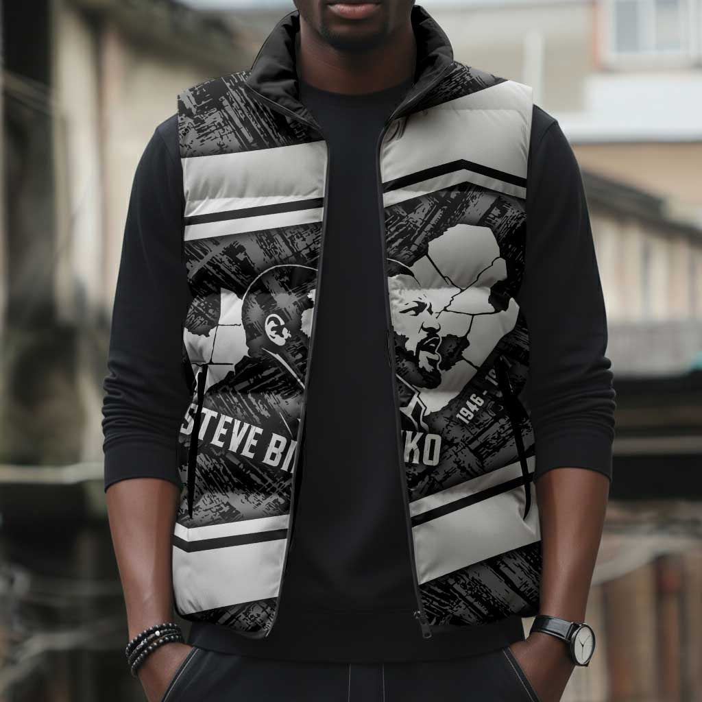 Steve Biko Sleeveless Puffer Jacket with Monochrome Portrait, Ideas Do Not Die Quote - African Pride