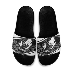 Steve Biko Slide Sandals with Monochrome Portrait, Ideas Do Not Die Quote - African Pride