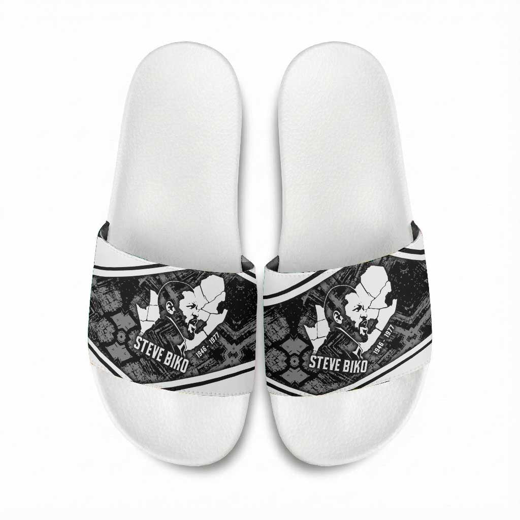 Steve Biko Slide Sandals with Monochrome Portrait, Ideas Do Not Die Quote - African Pride