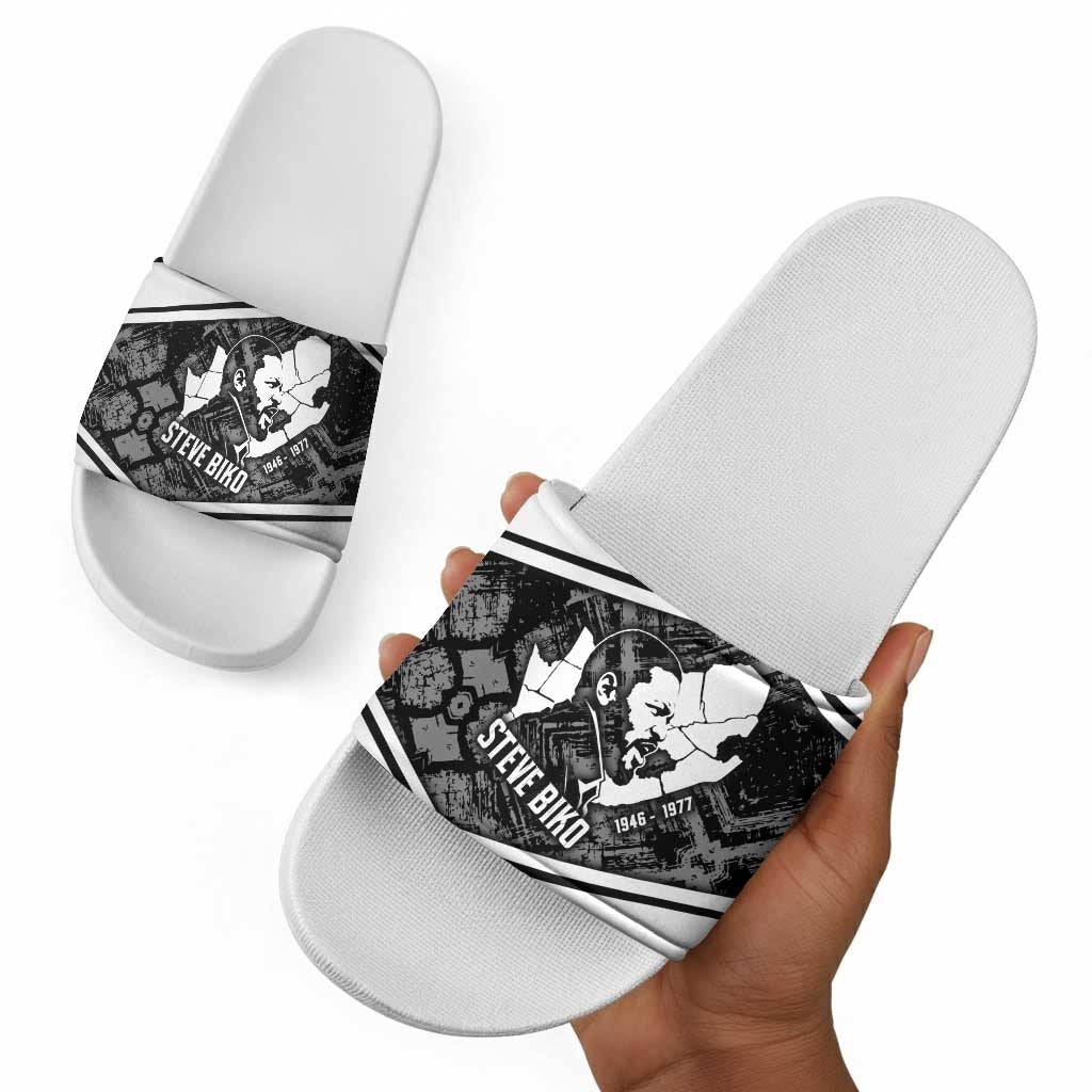 Steve Biko Slide Sandals with Monochrome Portrait, Ideas Do Not Die Quote - African Pride