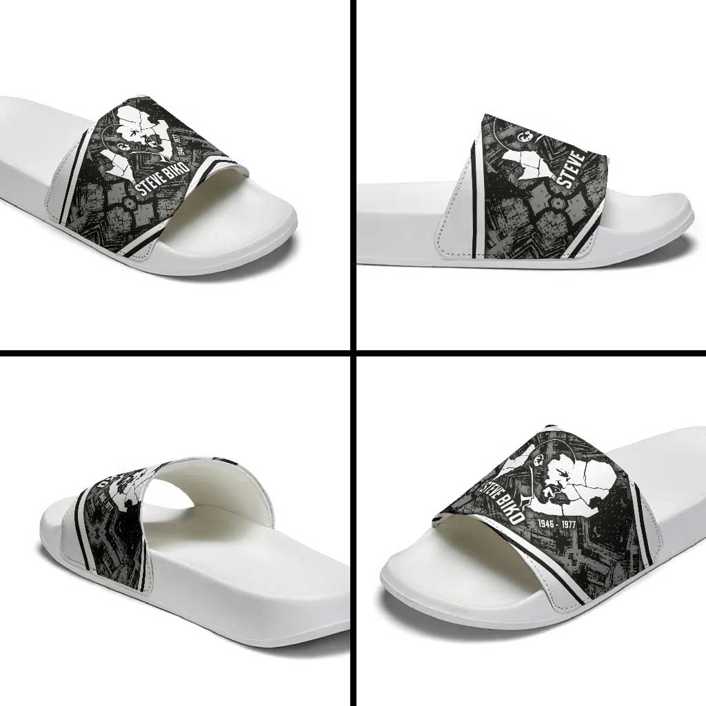 Steve Biko Slide Sandals with Monochrome Portrait, Ideas Do Not Die Quote - African Pride