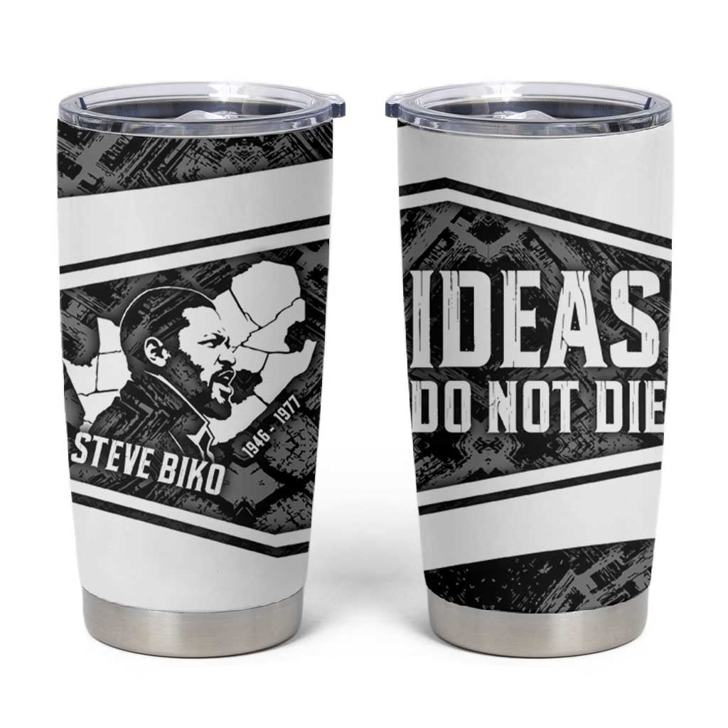 Steve Biko Tumbler Cup with Monochrome Portrait, Ideas Do Not Die Quote - African Pride