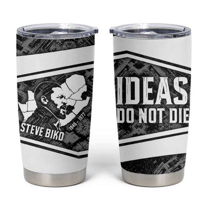 Steve Biko Tumbler Cup with Monochrome Portrait, Ideas Do Not Die Quote - African Pride