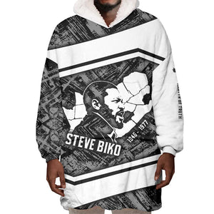 Steve Biko Wearable Blanket Hoodie with Monochrome Portrait, Ideas Do Not Die Quote - African Pride