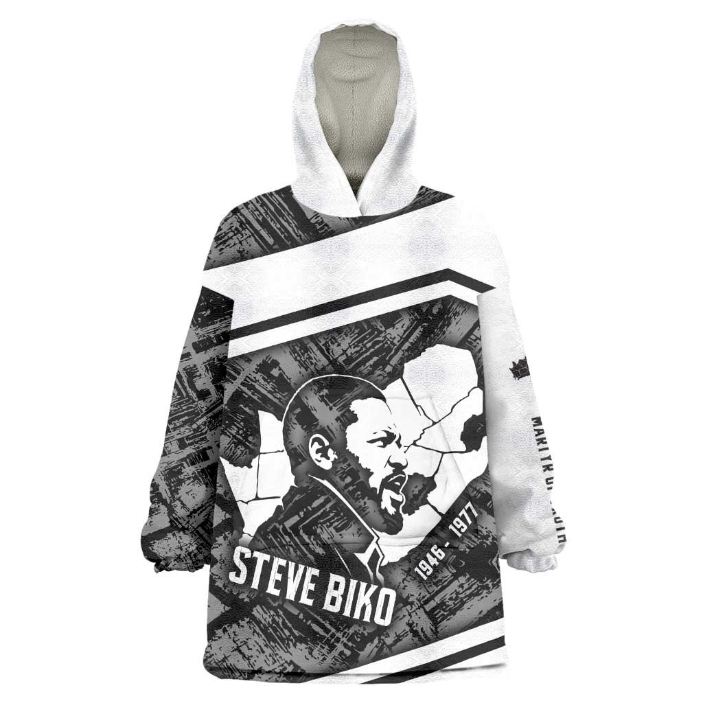 Steve Biko Wearable Blanket Hoodie with Monochrome Portrait, Ideas Do Not Die Quote - African Pride