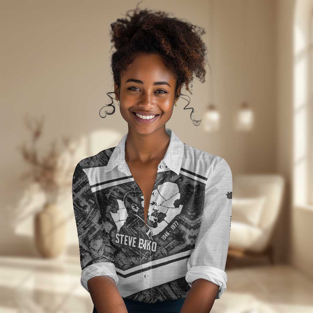 Steve Biko Women Casual Shirt with Monochrome Portrait, Ideas Do Not Die Quote - African Pride