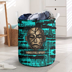 Chinua Achebe Laundry Basket with Tribal Mask Design, Things Fall Apart Quote and Teal Abstract - African Pride