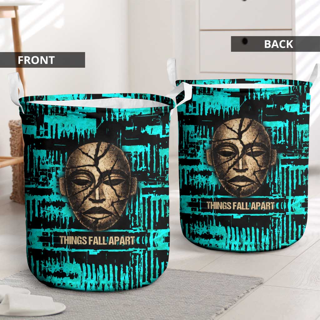 Chinua Achebe Laundry Basket with Tribal Mask Design, Things Fall Apart Quote and Teal Abstract - African Pride