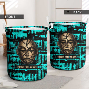 Chinua Achebe Laundry Basket with Tribal Mask Design, Things Fall Apart Quote and Teal Abstract - African Pride