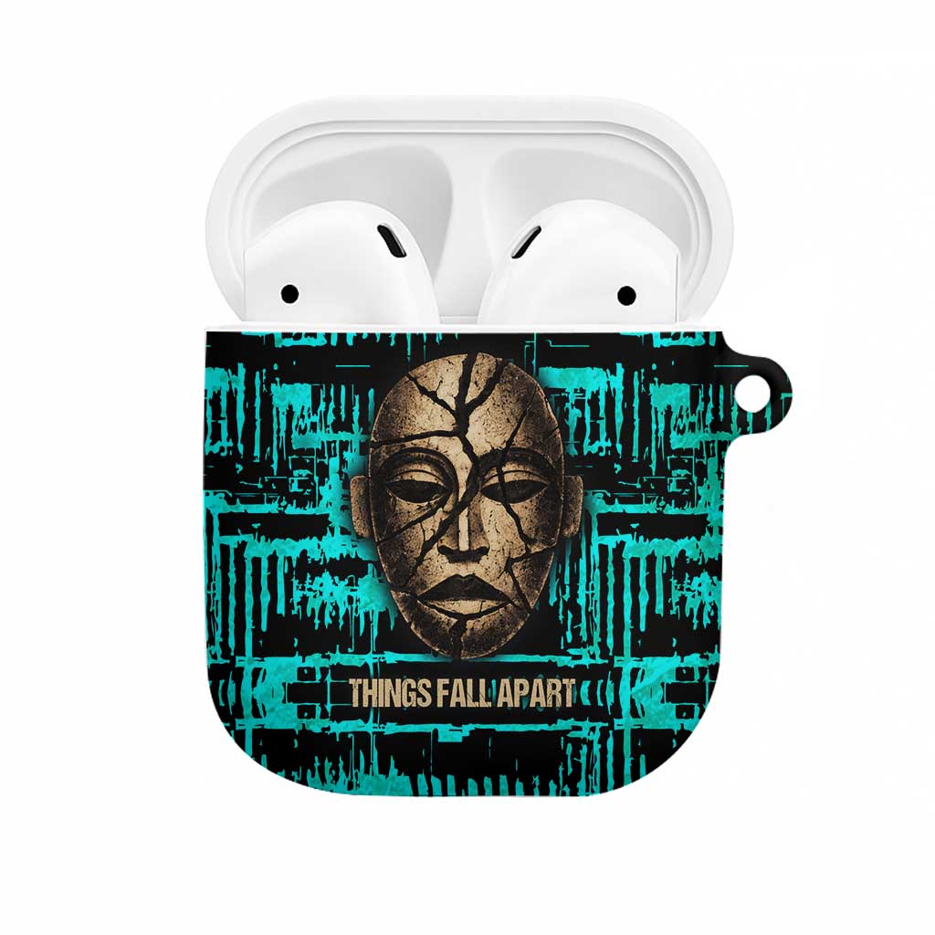 Chinua Achebe AirPods Case with Tribal Mask Design, Things Fall Apart Quote and Teal Abstract - African Pride