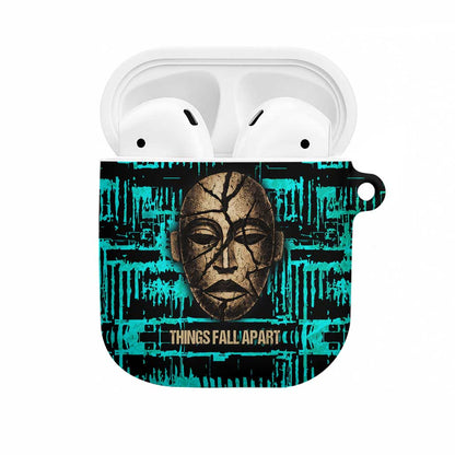 Chinua Achebe AirPods Case with Tribal Mask Design, Things Fall Apart Quote and Teal Abstract - African Pride