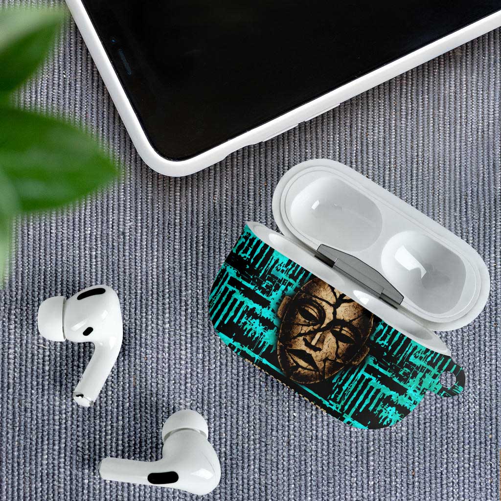 Chinua Achebe AirPods Case with Tribal Mask Design, Things Fall Apart Quote and Teal Abstract - African Pride