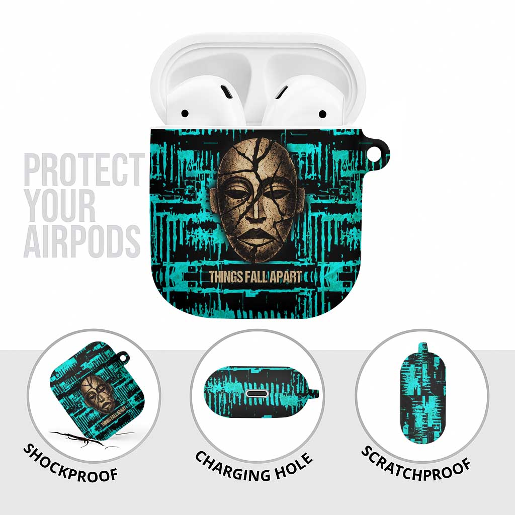 Chinua Achebe AirPods Case with Tribal Mask Design, Things Fall Apart Quote and Teal Abstract - African Pride