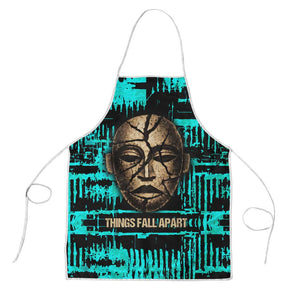 Chinua Achebe Apron with Tribal Mask Design, Things Fall Apart Quote and Teal Abstract - African Pride