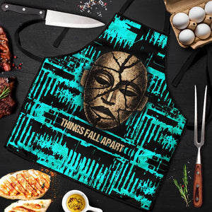 Chinua Achebe Apron with Tribal Mask Design, Things Fall Apart Quote and Teal Abstract - African Pride