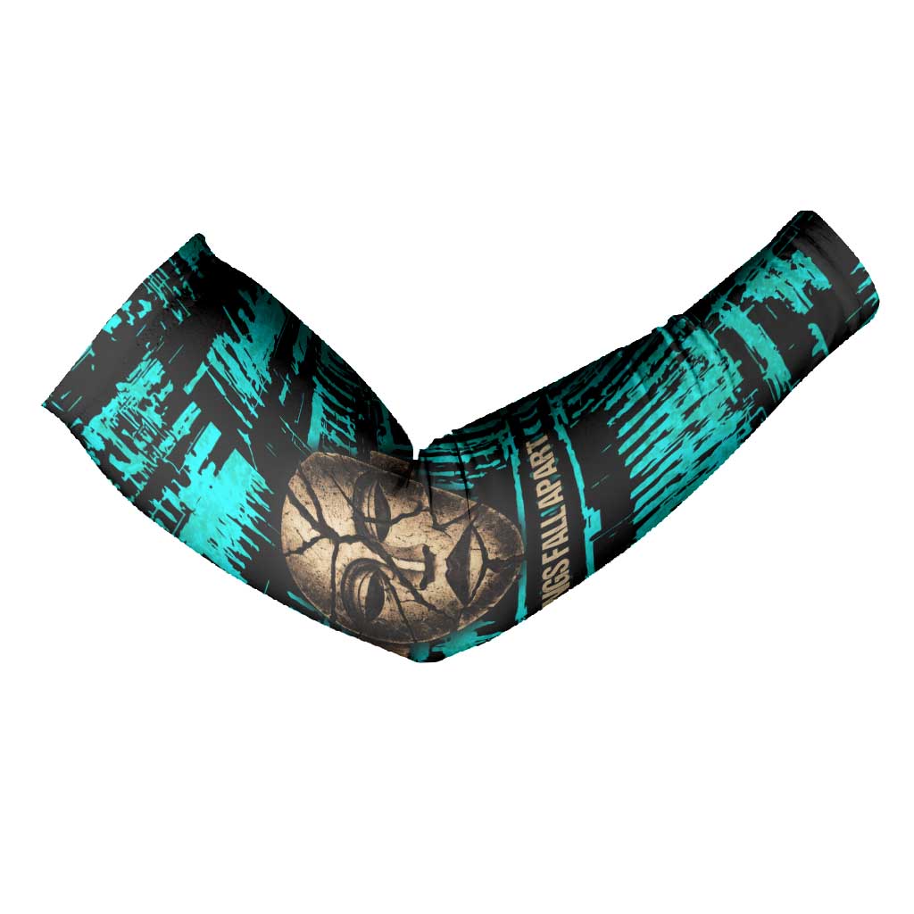 Chinua Achebe Arm Sleeves with Tribal Mask Design, Things Fall Apart Quote and Teal Abstract - African Pride