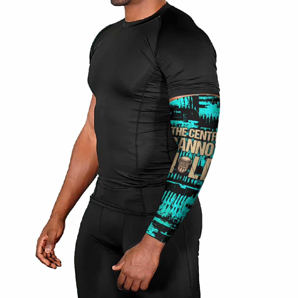 Chinua Achebe Arm Sleeves with Tribal Mask Design, Things Fall Apart Quote and Teal Abstract - African Pride