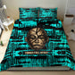 Chinua Achebe Bedding Set with Tribal Mask Design, Things Fall Apart Quote and Teal Abstract - African Pride