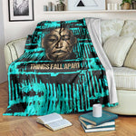 Chinua Achebe Blanket with Tribal Mask Design, Things Fall Apart Quote and Teal Abstract - African Pride