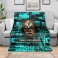 Chinua Achebe Blanket with Tribal Mask Design, Things Fall Apart Quote and Teal Abstract - African Pride
