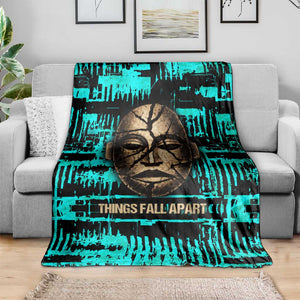Chinua Achebe Blanket with Tribal Mask Design, Things Fall Apart Quote and Teal Abstract - African Pride