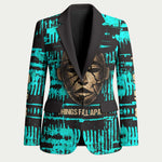 Chinua Achebe Blazer with Tribal Mask Design, Things Fall Apart Quote and Teal Abstract - African Pride