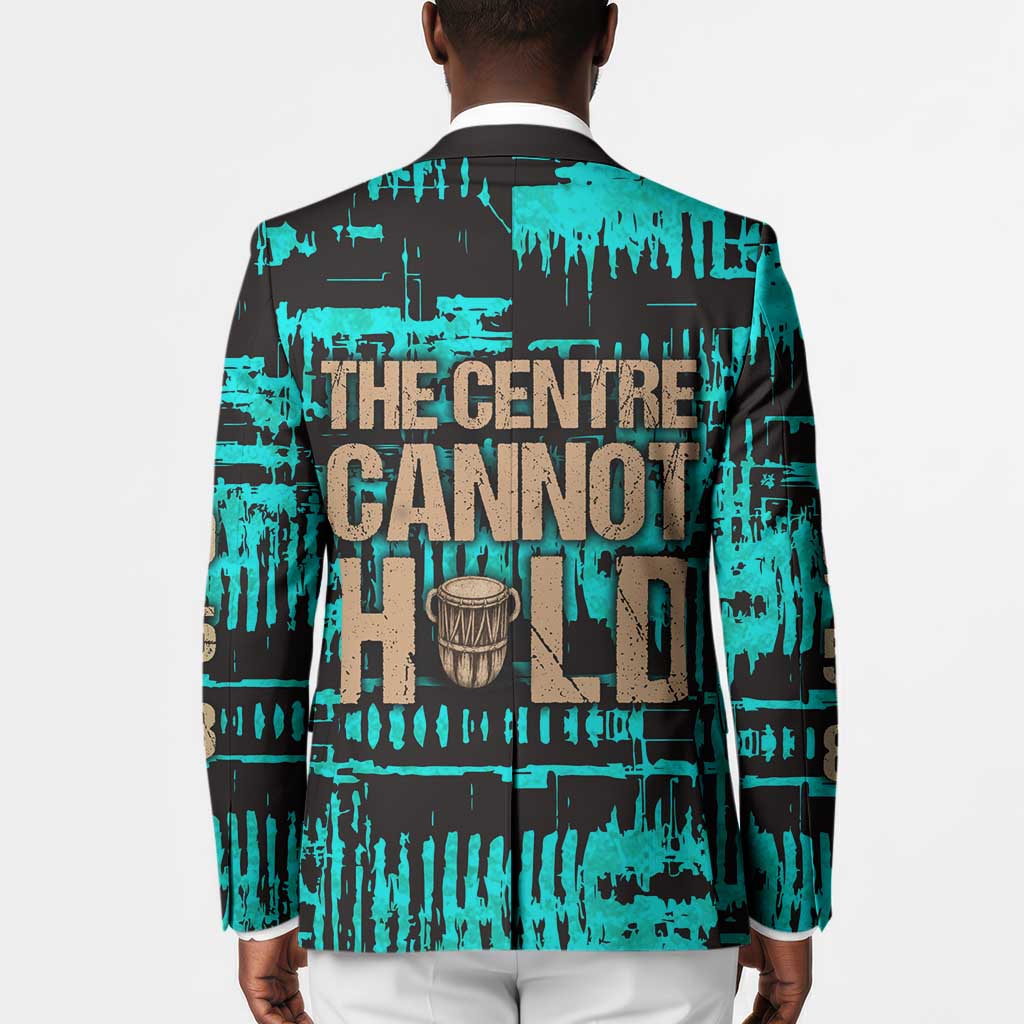 Chinua Achebe Blazer with Tribal Mask Design, Things Fall Apart Quote and Teal Abstract - African Pride