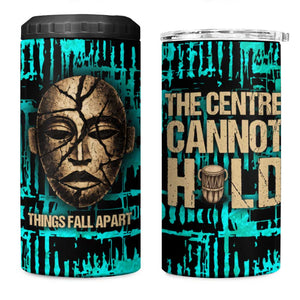 Chinua Achebe 4 in 1 Can Cooler Tumbler with Tribal Mask Design, Things Fall Apart Quote and Teal Abstract - African Pride