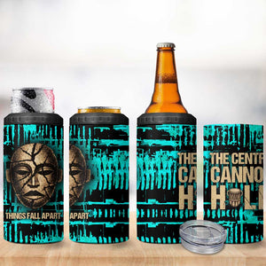 Chinua Achebe 4 in 1 Can Cooler Tumbler with Tribal Mask Design, Things Fall Apart Quote and Teal Abstract - African Pride