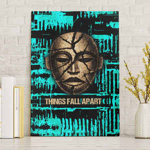 Chinua Achebe Canvas Wall Art with Tribal Mask Design, Things Fall Apart Quote and Teal Abstract - African Pride