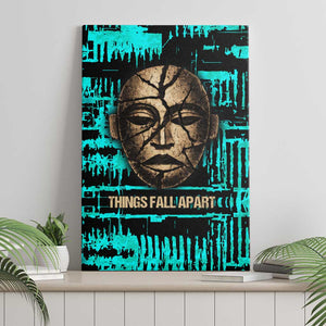 Chinua Achebe Canvas Wall Art with Tribal Mask Design, Things Fall Apart Quote and Teal Abstract - African Pride