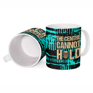 Chinua Achebe Ceramic Mug with Tribal Mask Design, Things Fall Apart Quote and Teal Abstract - African Pride