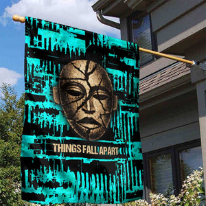 Chinua Achebe Garden Flag with Tribal Mask Design, Things Fall Apart Quote and Teal Abstract - African Pride