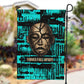 Chinua Achebe Garden Flag with Tribal Mask Design, Things Fall Apart Quote and Teal Abstract - African Pride