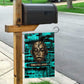 Chinua Achebe Garden Flag with Tribal Mask Design, Things Fall Apart Quote and Teal Abstract - African Pride