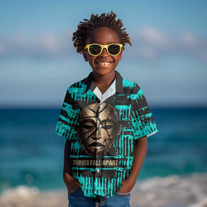 Chinua Achebe Kid Hawaiian Shirt with Tribal Mask Design, Things Fall Apart Quote and Teal Abstract - African Pride