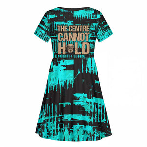 Chinua Achebe Kid Short Sleeve Dress with Tribal Mask Design, Things Fall Apart Quote and Teal Abstract - African Pride