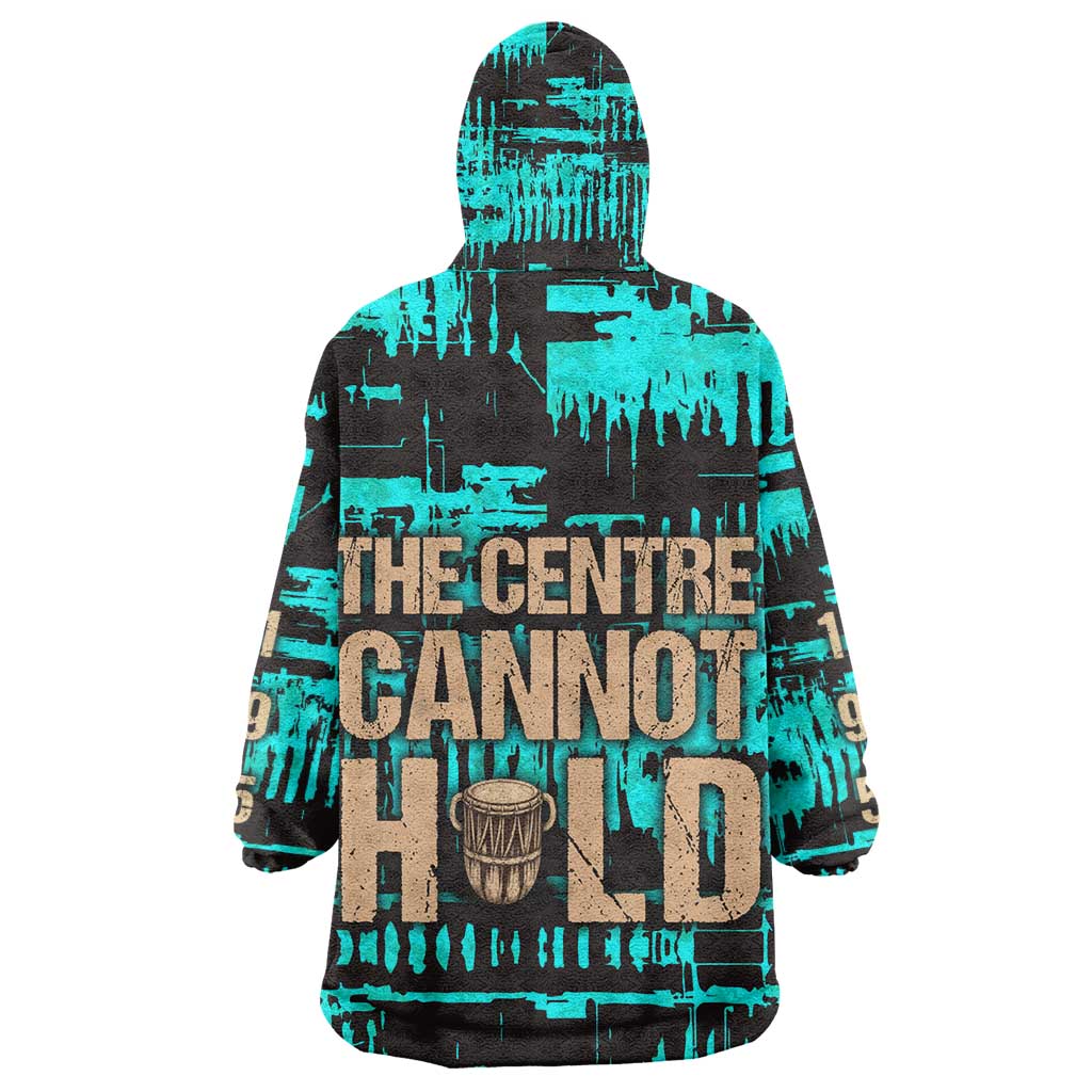 Chinua Achebe Kid Wearable Blanket Hoodie with Tribal Mask Design, Things Fall Apart Quote and Teal Abstract - African Pride