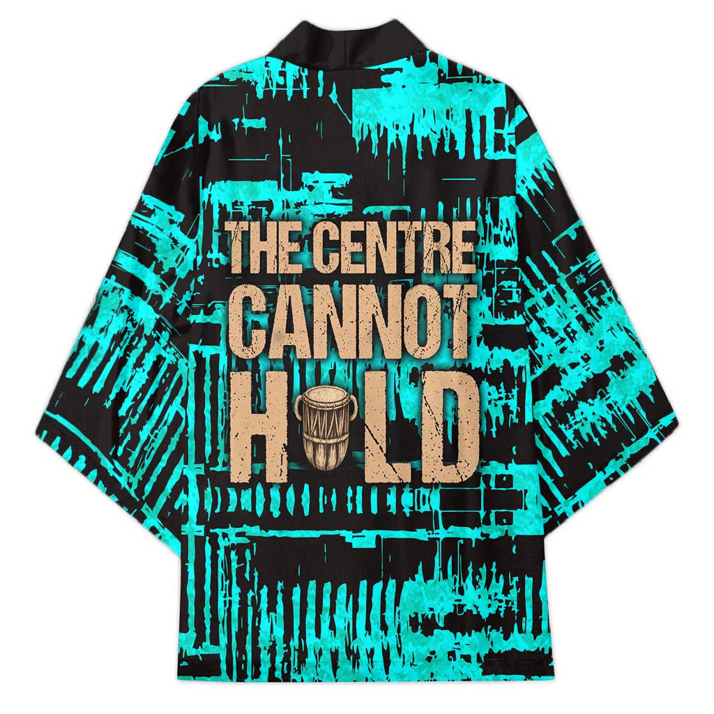 Chinua Achebe Kimono with Tribal Mask Design, Things Fall Apart Quote and Teal Abstract - African Pride