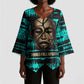 Chinua Achebe Kimono Sleeve Blouse with Tribal Mask Design, Things Fall Apart Quote and Teal Abstract - African Pride