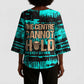 Chinua Achebe Kimono Sleeve Blouse with Tribal Mask Design, Things Fall Apart Quote and Teal Abstract - African Pride