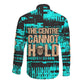 Chinua Achebe Long Sleeve Button Shirt with Tribal Mask Design, Things Fall Apart Quote and Teal Abstract - African Pride