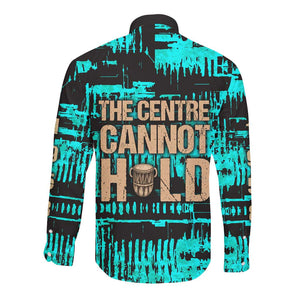 Chinua Achebe Long Sleeve Button Shirt with Tribal Mask Design, Things Fall Apart Quote and Teal Abstract - African Pride