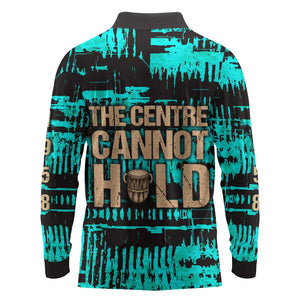Chinua Achebe Long Sleeve Polo Shirt with Tribal Mask Design, Things Fall Apart Quote and Teal Abstract - African Pride